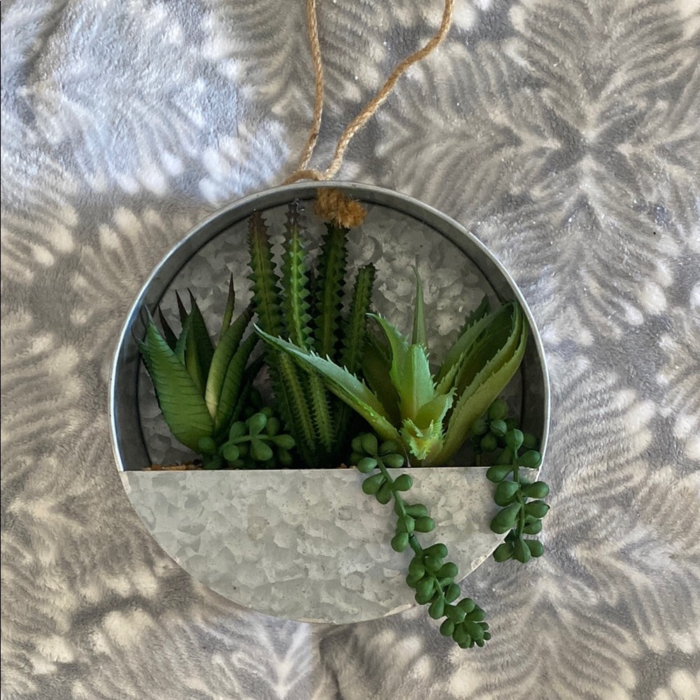 Hanging Metal Planter with Faux Succulents